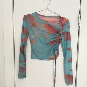 Drawstring Side Sheer Mesh Top